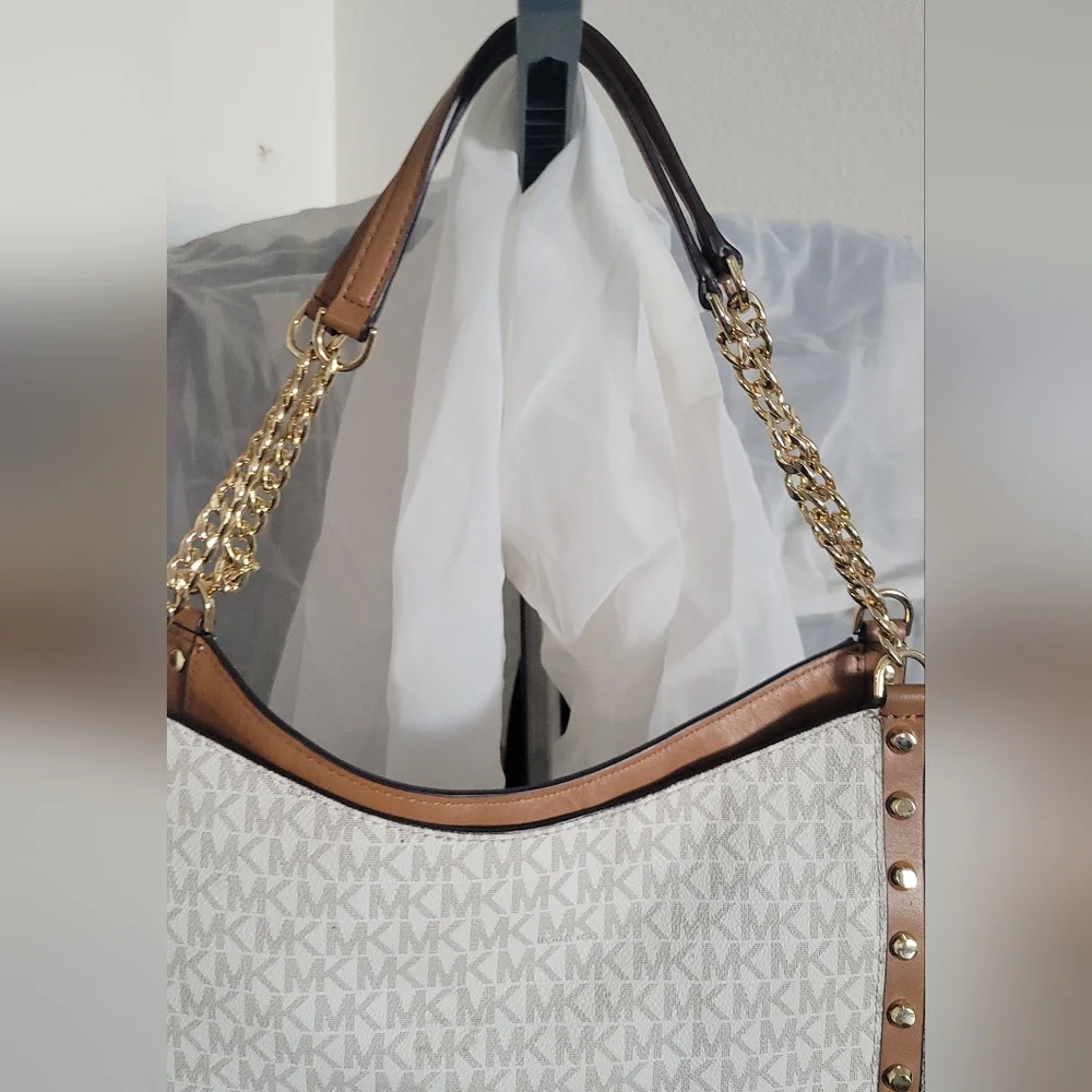 MICHAEL KORS Newbury Chain Leather Shoulder Tote Handbag‎